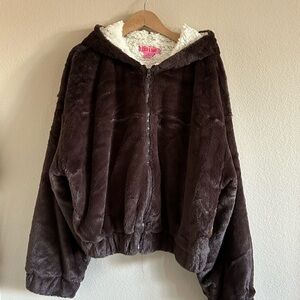 Brown Faux Fur Hooded Jacket